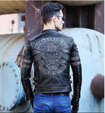 Men's Genuine Leather Coat with Tooled Skull Design