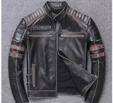 Men's Genuine Leather Coat with Tooled Skull Design