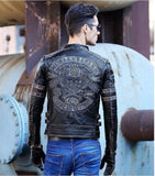 Men's Genuine Leather Coat with Tooled Skull Design