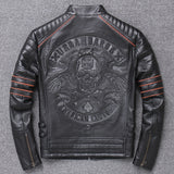 Men's Genuine Leather Coat with Tooled Skull Design
