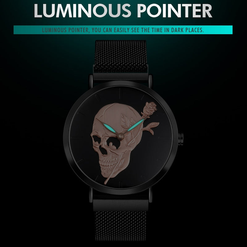 Skull Waterproof Steel Mesh Belt Luminous Wristwatch