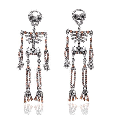 Handmade Luxury Rhinestone  Skeleton Dangle Drop Earrings