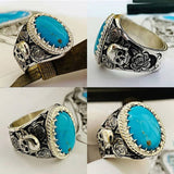 Ghost Skull Skeleton Turquoise & Silver Men's Ring