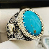 Ghost Skull Skeleton Turquoise & Silver Men's Ring