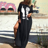 Loose Short Sleeve Full Length Skull Print Dress