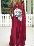 Loose Short Sleeve Full Length Skull Print Dress