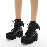 Gothic Angel Wing Patent Leather Platform Boots