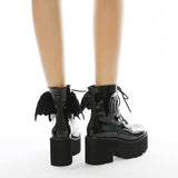 Gothic Angel Wing Patent Leather Platform Boots