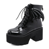 Gothic Angel Wing Patent Leather Platform Boots