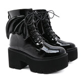 Gothic Angel Wing Patent Leather Platform Boots