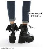 Gothic Angel Wing Patent Leather Platform Boots