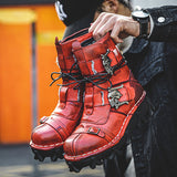 Men's Cowhide Genuine Leather Skull Motorcycle Boots