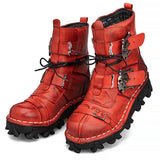 Men's Cowhide Genuine Leather Skull Motorcycle Boots