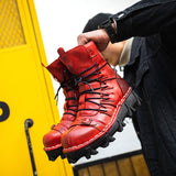 Men's Cowhide Genuine Leather Skull Motorcycle Boots