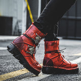 Men's Cowhide Genuine Leather Skull Motorcycle Boots