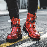 Men's Cowhide Genuine Leather Skull Motorcycle Boots