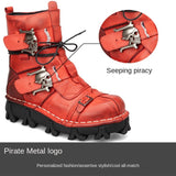 Men's Cowhide Genuine Leather Skull Motorcycle Boots