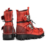 Men's Cowhide Genuine Leather Skull Motorcycle Boots