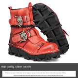 Men's Cowhide Genuine Leather Skull Motorcycle Boots