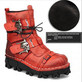 Men's Cowhide Genuine Leather Skull Motorcycle Boots