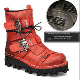 Men's Cowhide Genuine Leather Skull Motorcycle Boots