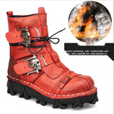 Men's Cowhide Genuine Leather Skull Motorcycle Boots