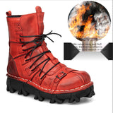 Men's Cowhide Genuine Leather Skull Motorcycle Boots