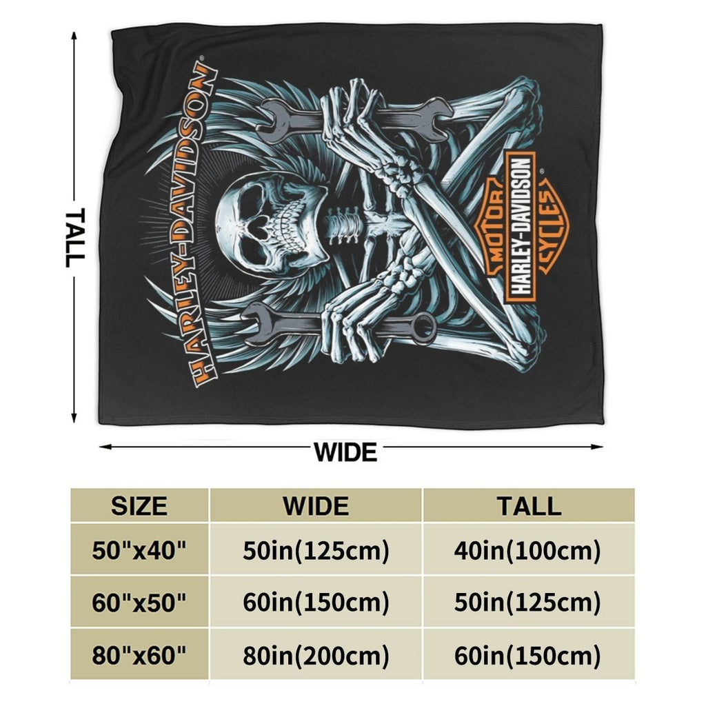 Harley-Davidson 3D 'Angelus Skeleton'  Super Soft Sherpa Blanket