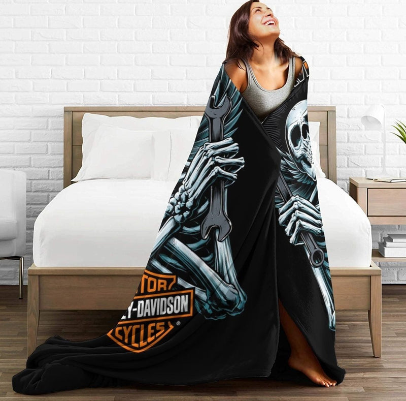 Harley-Davidson 3D 'Angelus Skeleton'  Super Soft Sherpa Blanket