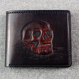 Handmade Short Carving Skull Wallet