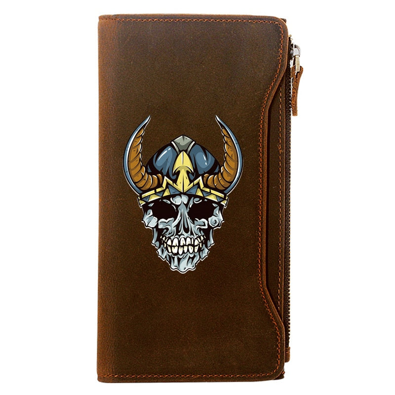 Vintage Classic Viking Skull Genuine Leather Wallet