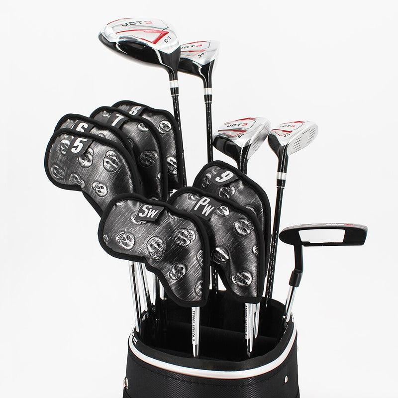 9pcs/set Golf Club Iron Cover Skull Headcover With Number Tags Waterproof PU Leather