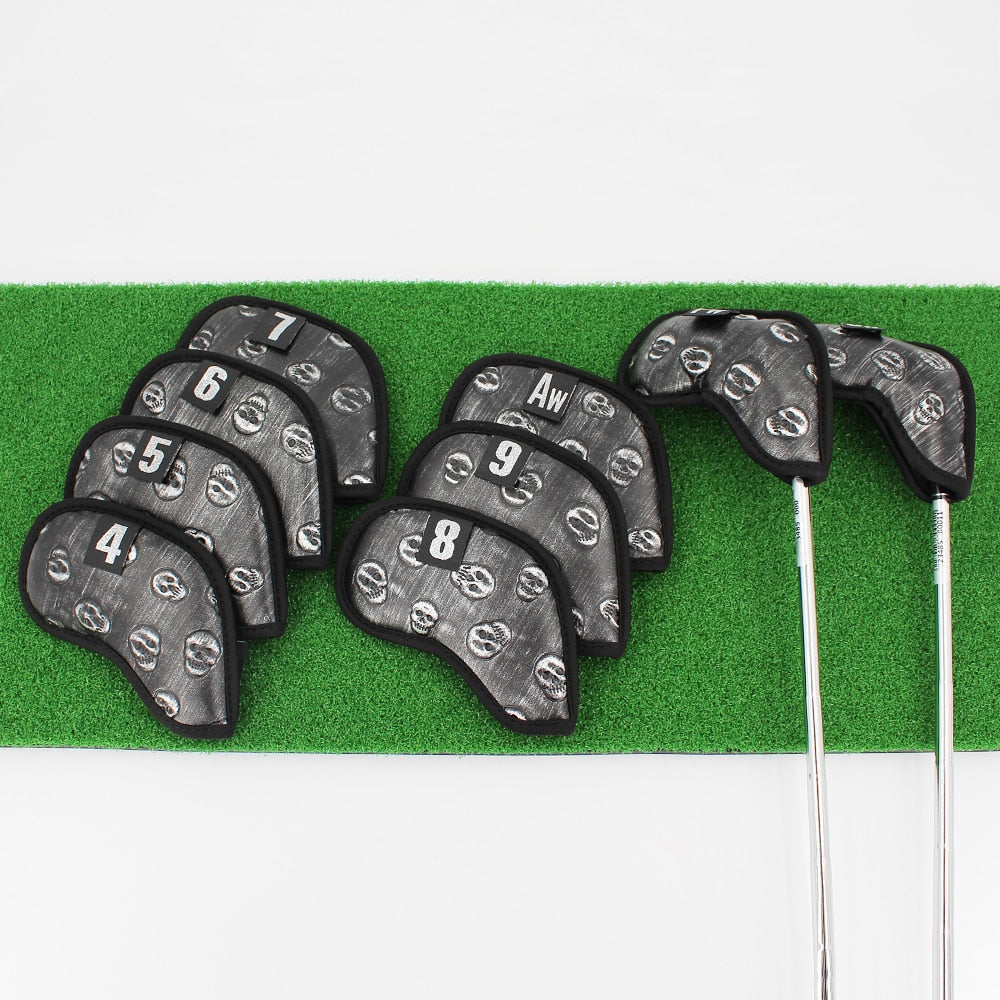 9pcs/set Golf Club Iron Cover Skull Headcover With Number Tags Waterproof PU Leather