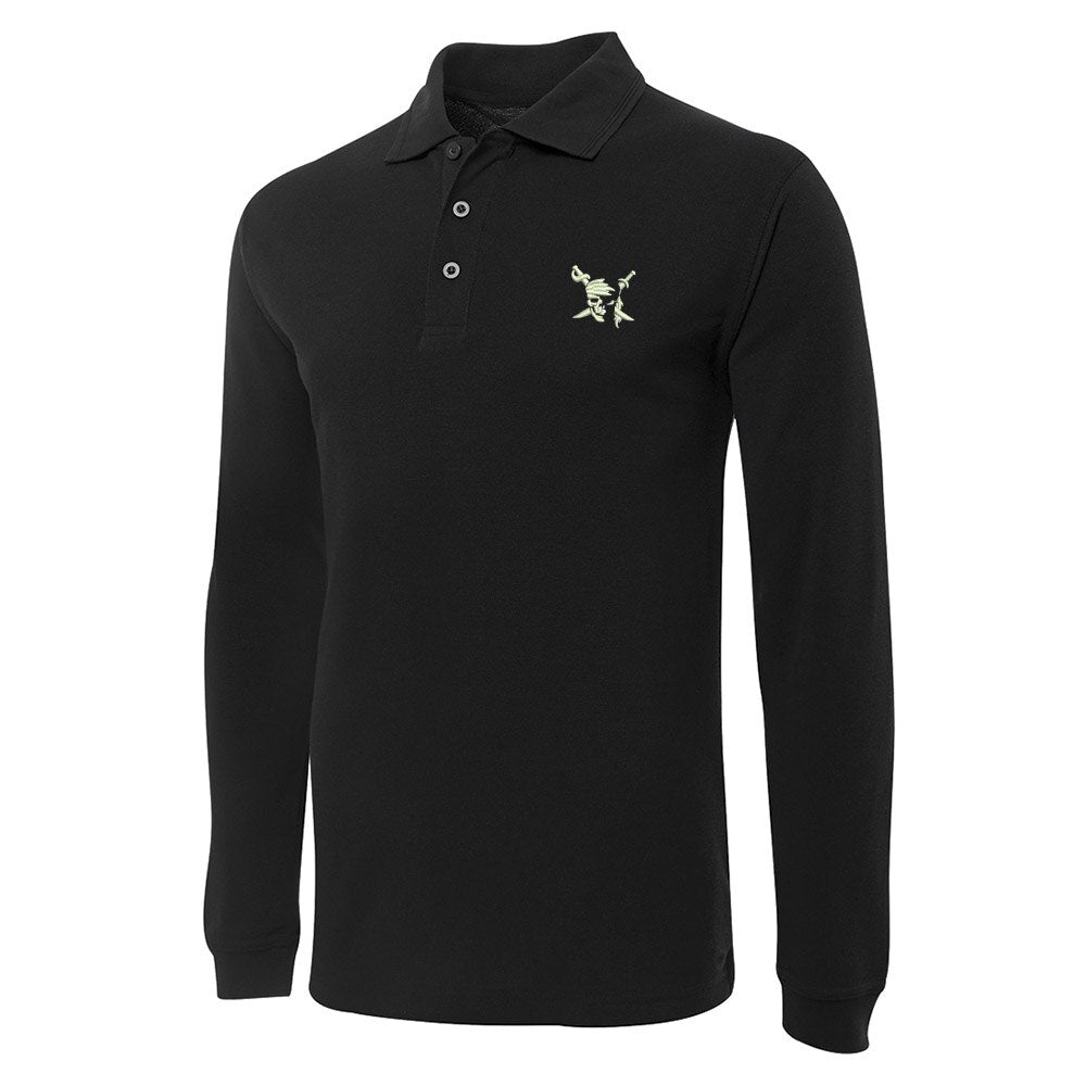 Pirate Skull & Swords Embroidery Long Sleeve Polo Shirts Embroidered Men's Shirt