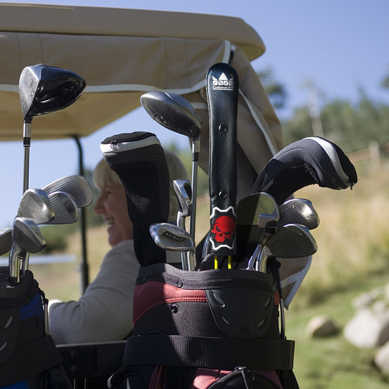 Golf Alignment Stick Covers Hand Made Leather High Quality Black & Red Skull Pattern