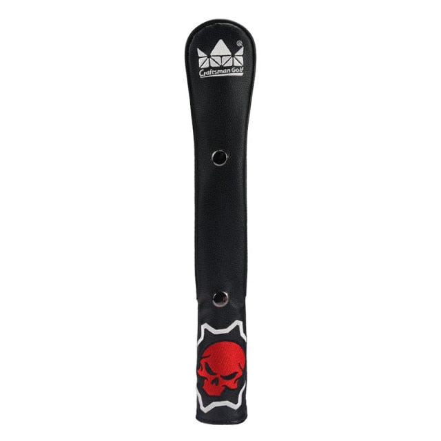 Golf Alignment Stick Covers Hand Made Leather High Quality Black & Red Skull Pattern