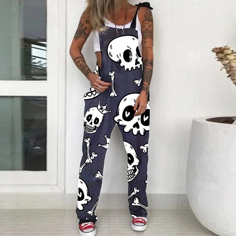 2021 Punk Skull Print Overalls