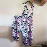 Women's Skull Rose Print Long Loose Overalls Plus Size