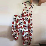Women's Skull Rose Print Long Loose Overalls Plus Size
