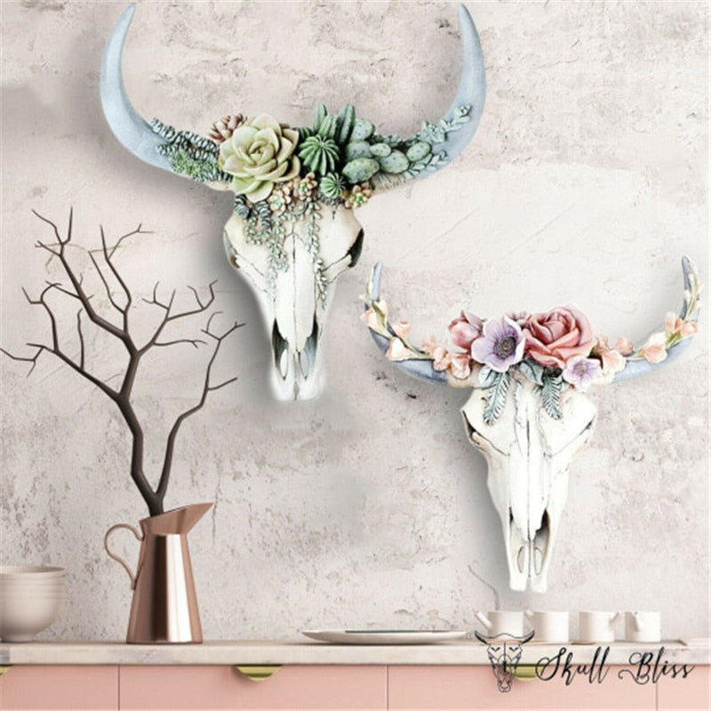 Resin Longhorn Cow Skull Head Wall for Home Decor