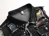 Skull Embroidery Sleeveless Denim Biker Jacket