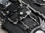 Skull Embroidery Sleeveless Denim Biker Jacket