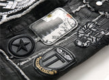 Skull Embroidery Sleeveless Denim Biker Jacket