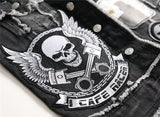 Skull Embroidery Sleeveless Denim Biker Jacket