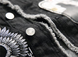 Skull Embroidery Sleeveless Denim Biker Jacket
