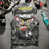 Men's Embroidered Eagle Denim Vintage Sleeveless Vest 6XL