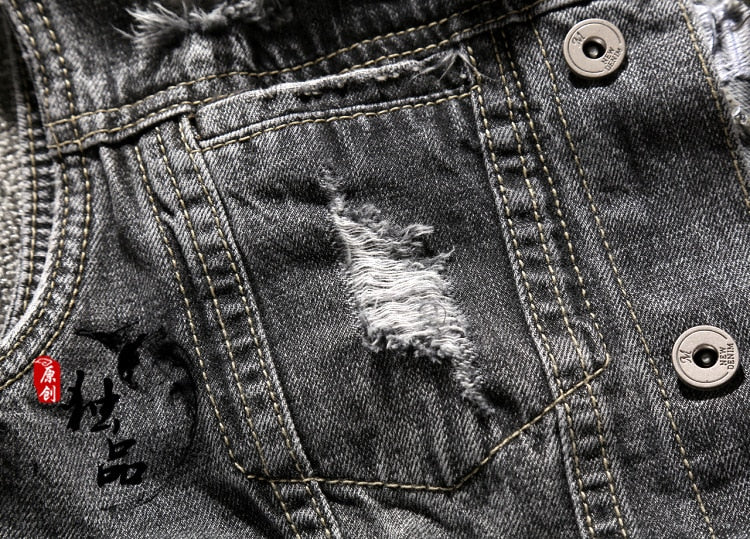 Men's Embroidered Eagle Denim Vintage Sleeveless Vest 6XL