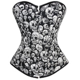 Skull Printed Boned Lace Up Overbust Corset  S-6XL