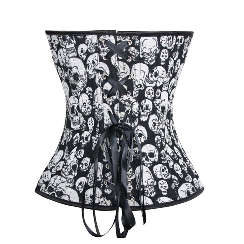 Skull Printed Boned Lace Up Overbust Corset  S-6XL