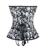 Skull Printed Boned Lace Up Overbust Corset  S-6XL